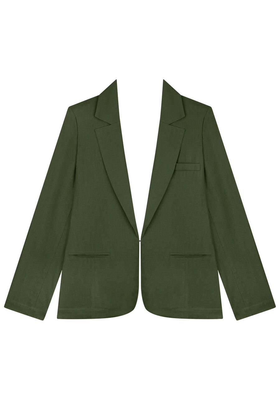 Blazer Alfaiataria em Linho com Bolsos, . Blazer Alfaiataria em Linho com Bolsos, , large.