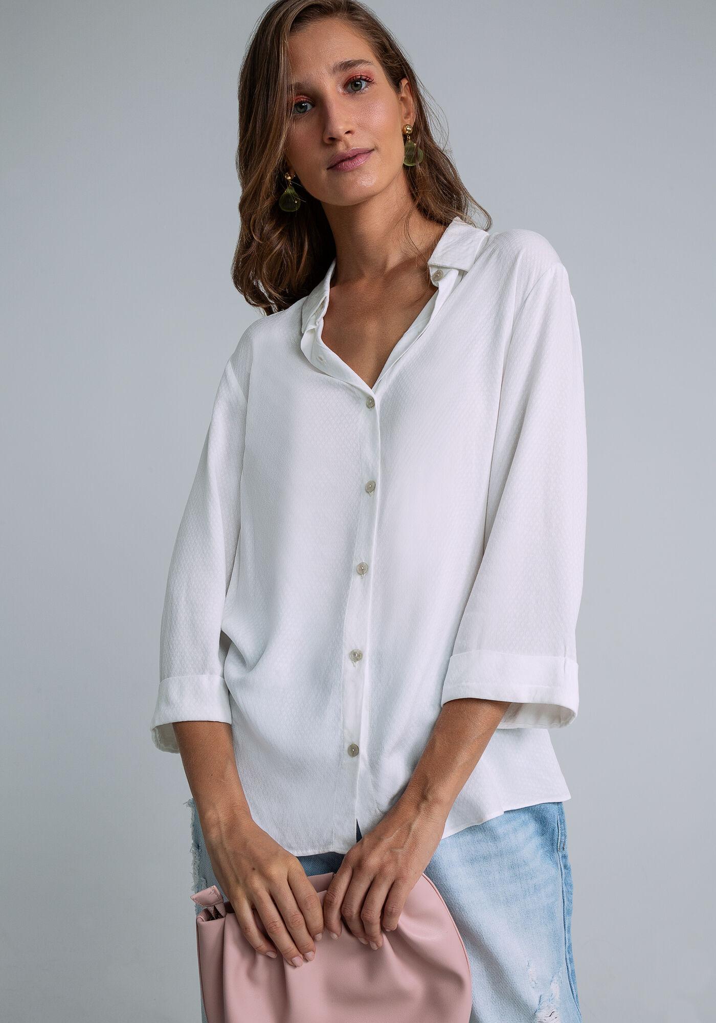 Camisa Manga 3/4 Cl&aacute;ssica, OFF WHITE, large.