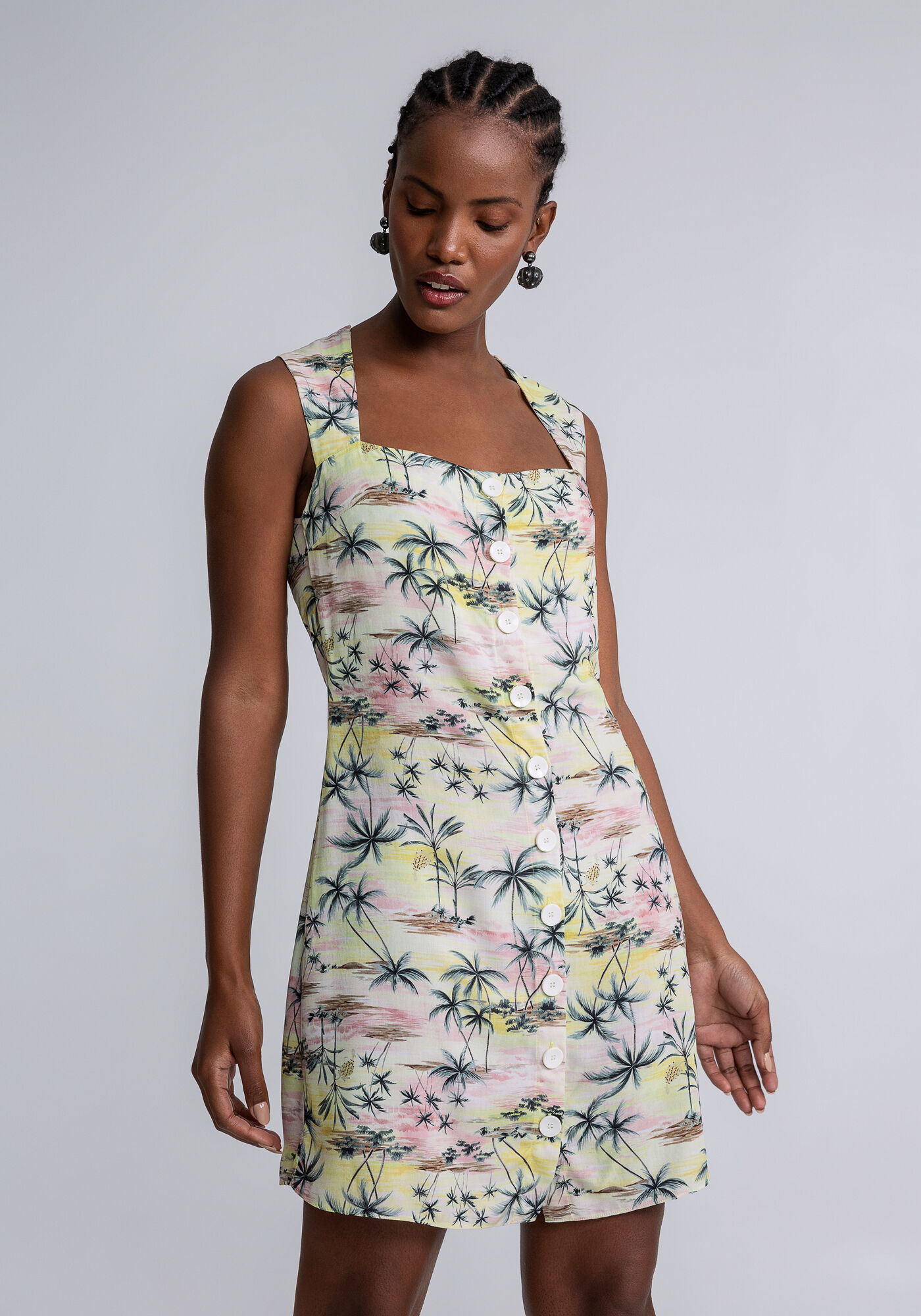 Vestido Decote Reto Estampado Cinto, DUNAS, large.