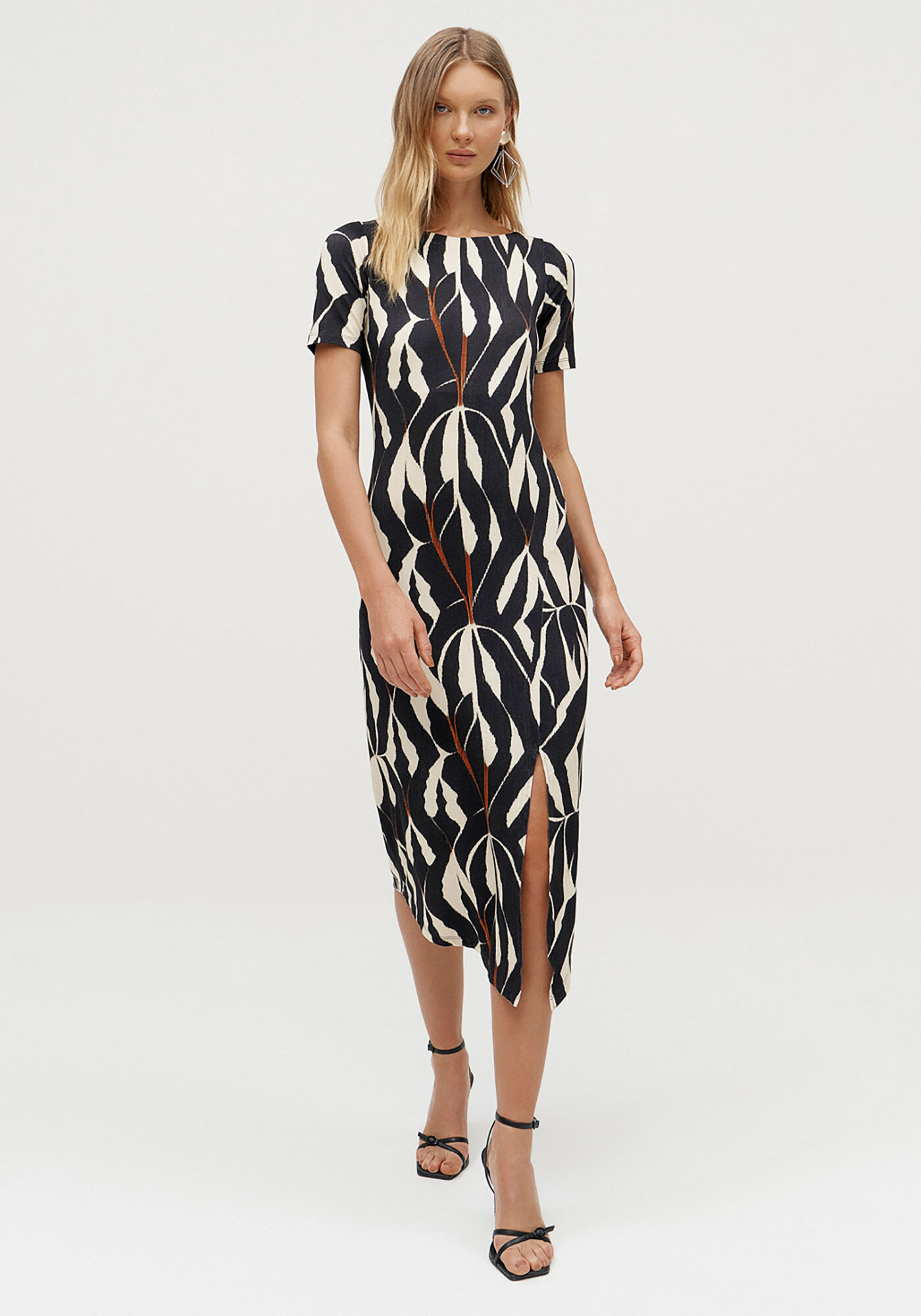 Vestido Midi Estampado em Malha Viscose com Fenda, ABSTRACT, large.