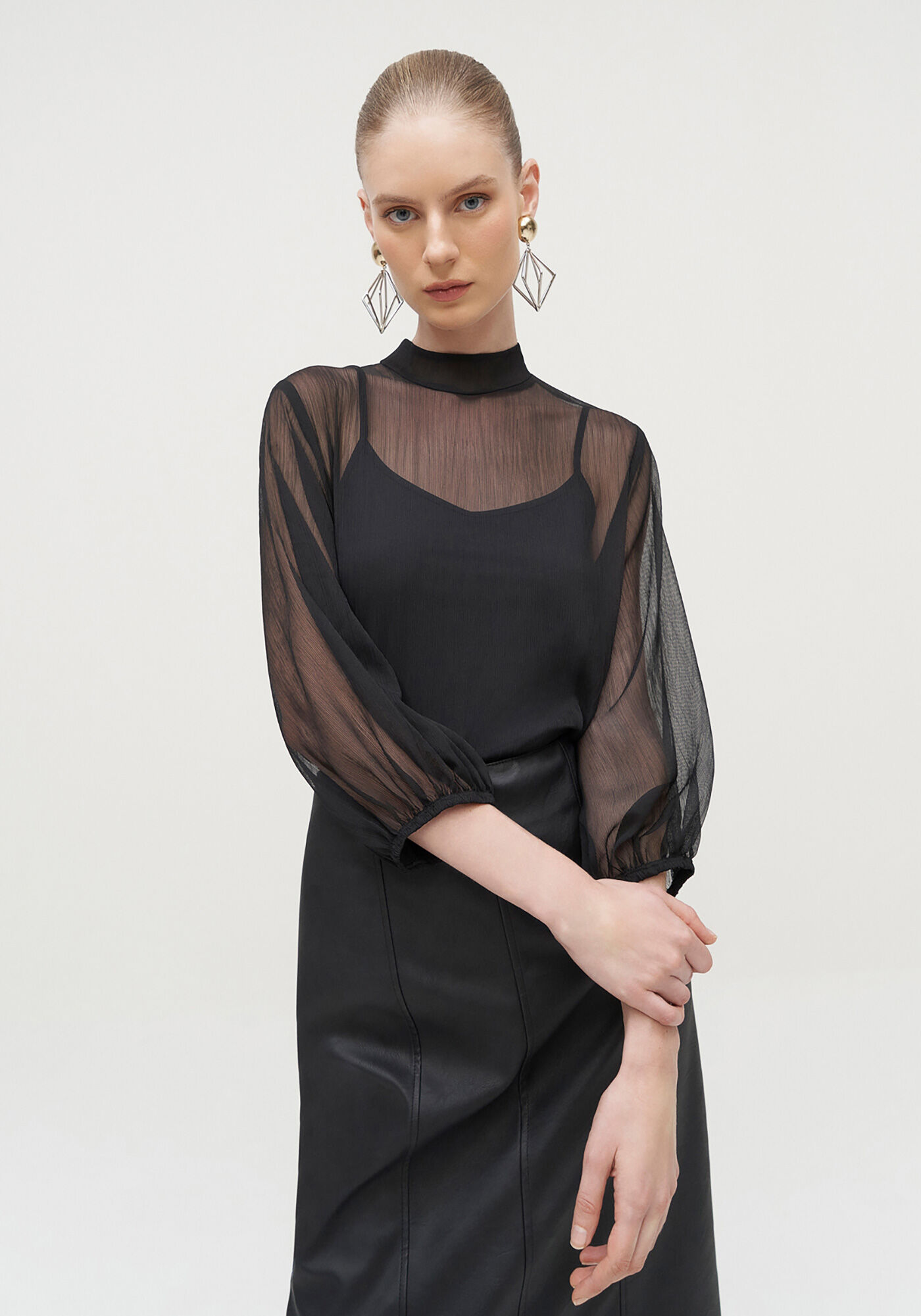 Blusa Manga Bufante com transparente, PRETO REATIVO, large.