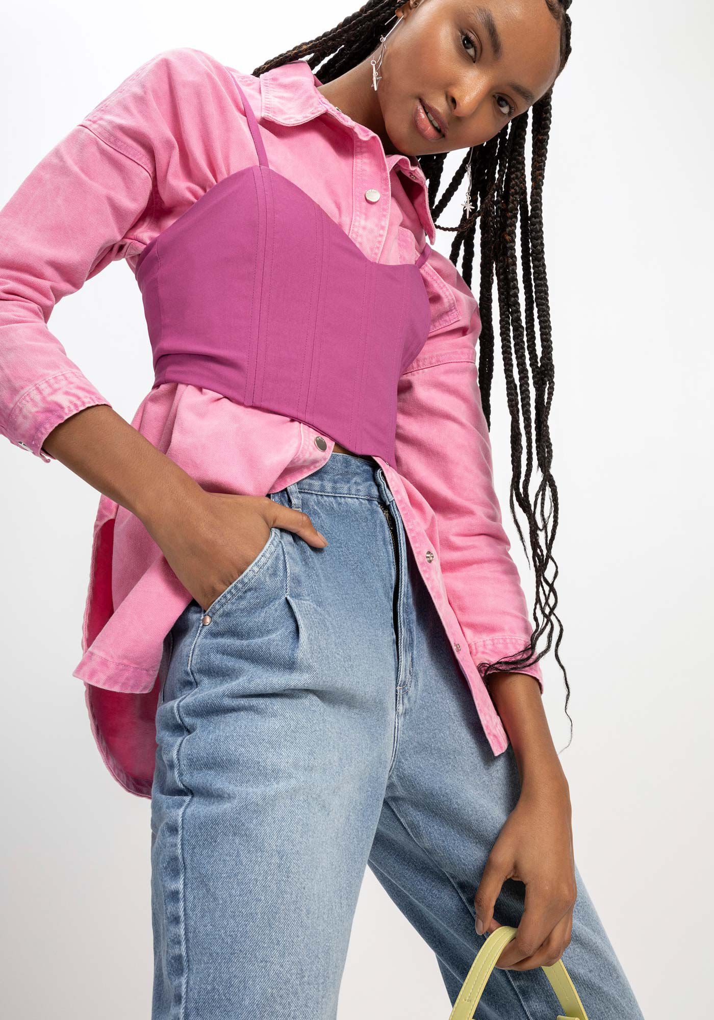 Cal&ccedil;a Jeans Alfaiataria Super Alta com Pregas, , large.