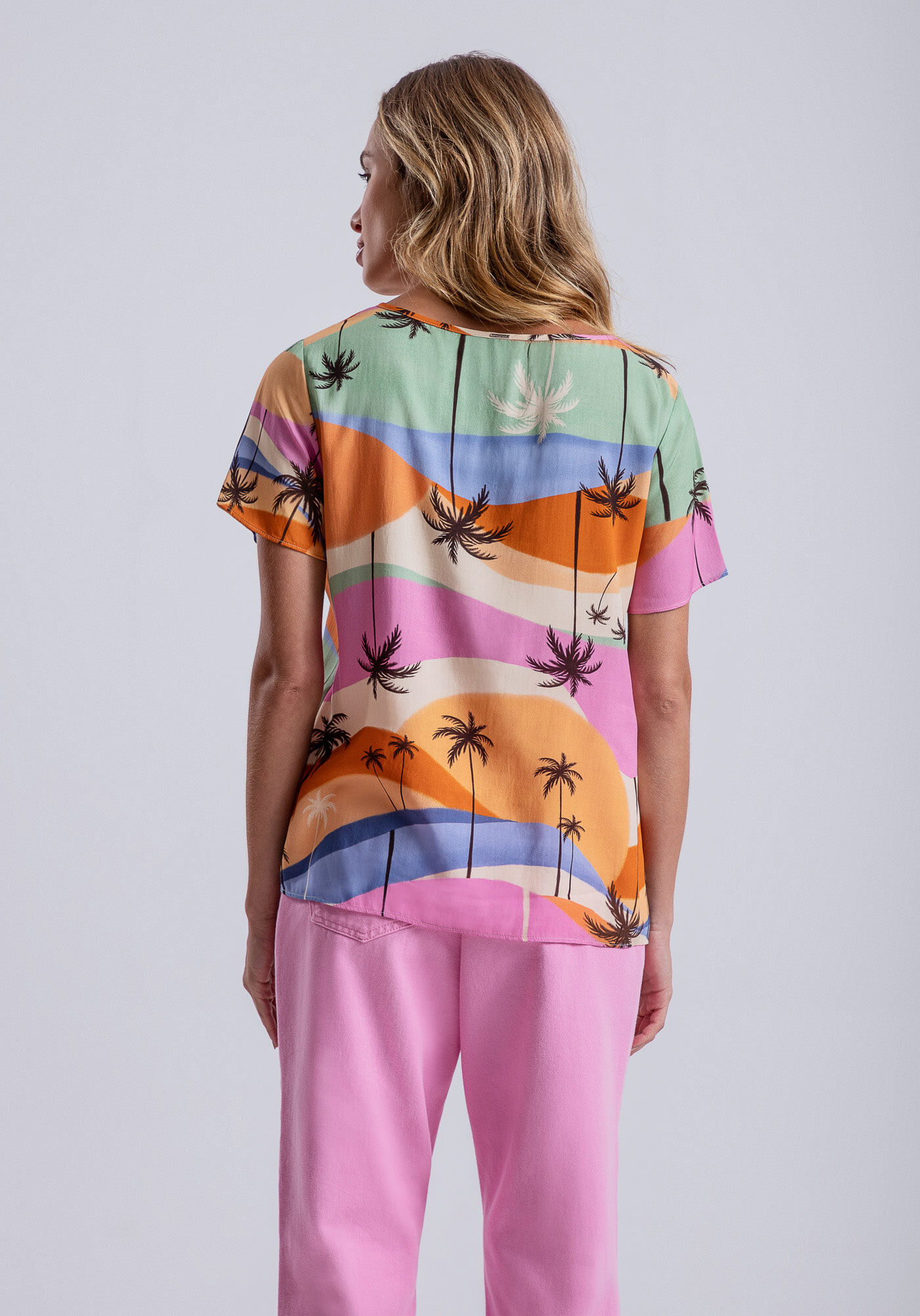 Blusa Manga Curta em Viscose Estampada, VENTO, large.