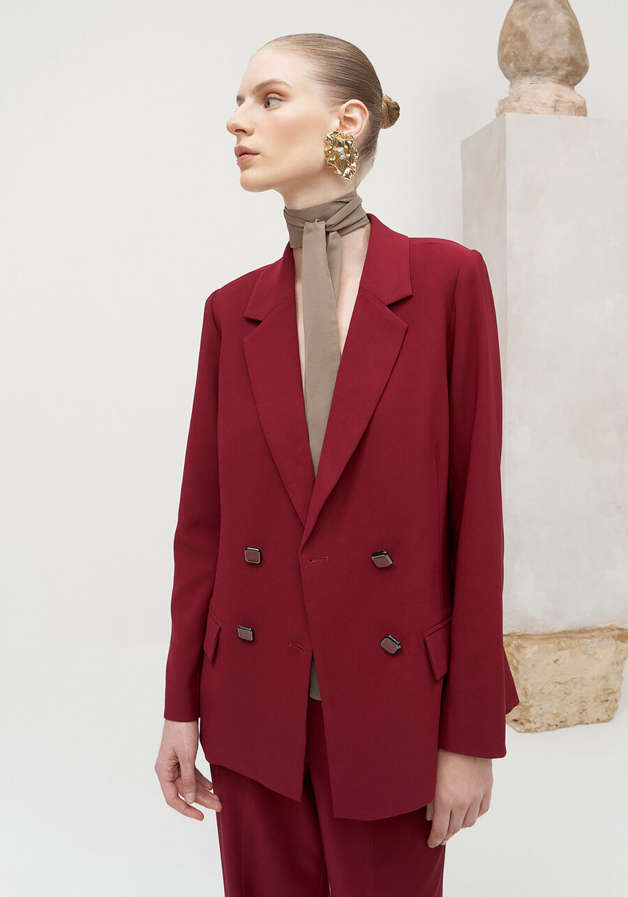 Blazer Alfaiataria com Abotoamento Duplo, BORDO KIR ROYALLE. Blazer Alfaiataria com Abotoamento Duplo, BORDO KIR ROYALLE, large.