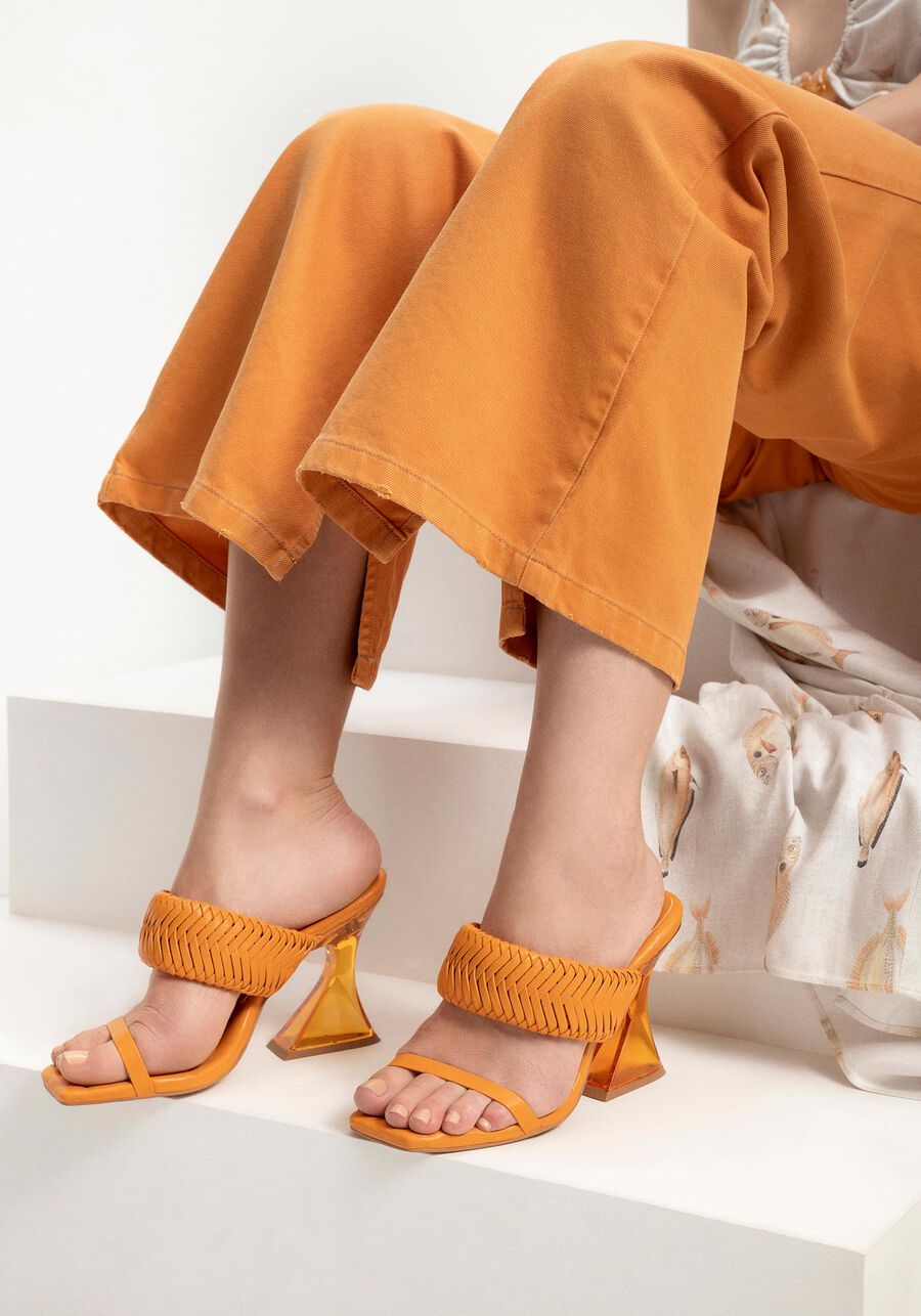 Sandália Salto Alto Bloco Transparente, LARANJA CAJA. Sandália Salto Alto Bloco Transparente, LARANJA CAJA, large.