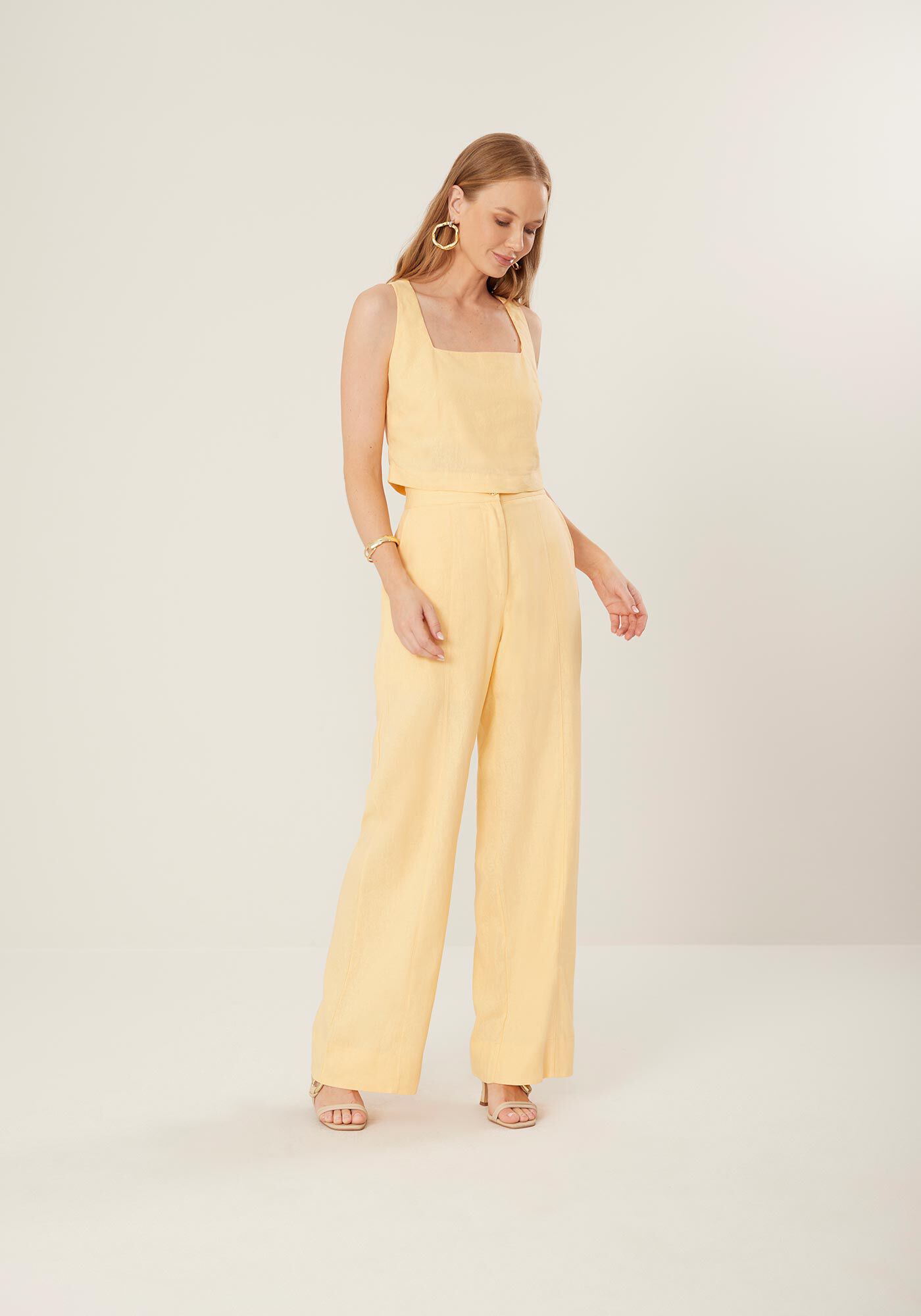 Cal&ccedil;a Reta Alfaiataria em Linho com Cintura Alta, , large.