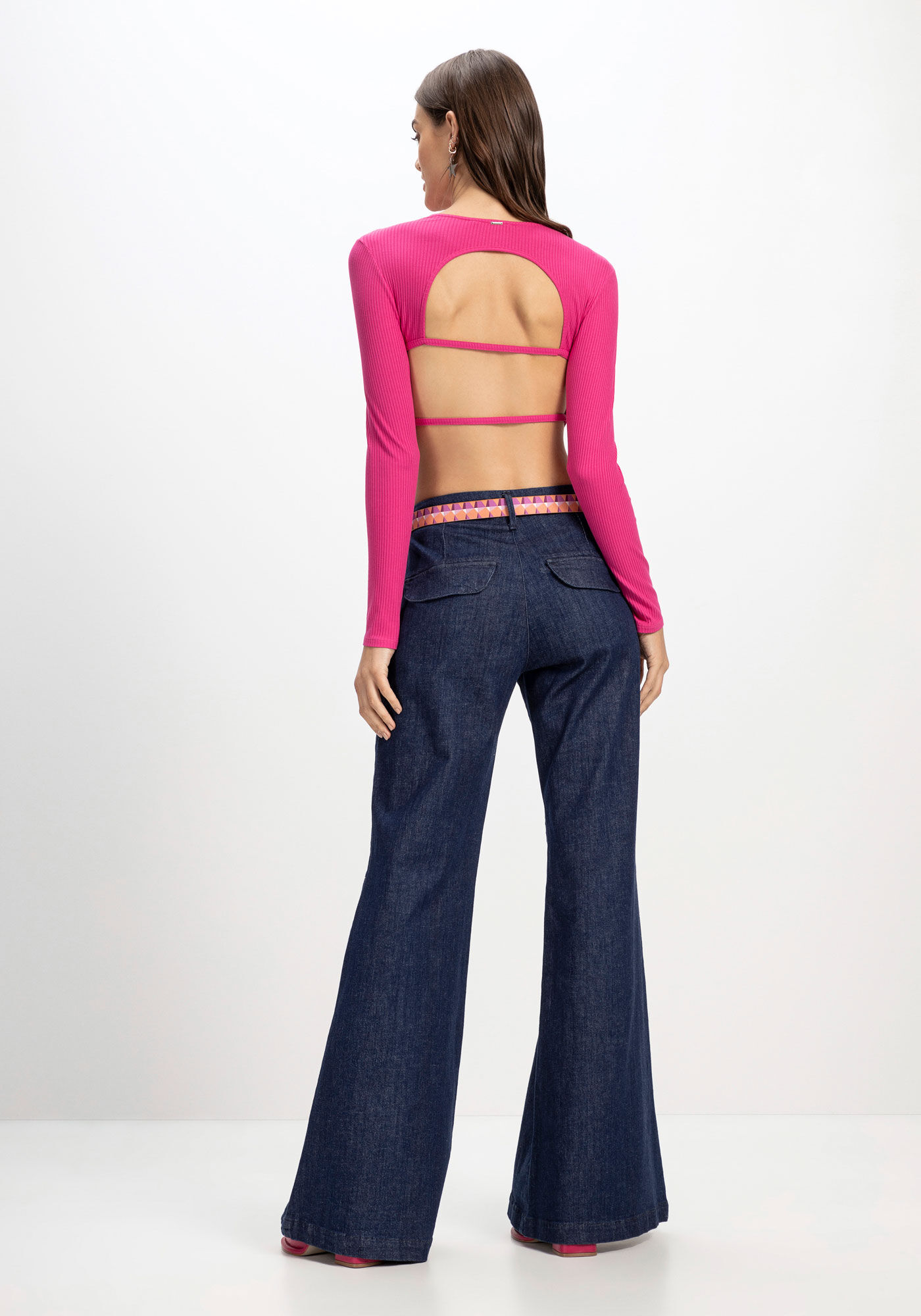 Blusa Manga Longa Canelada com Recorte Costas, , large.