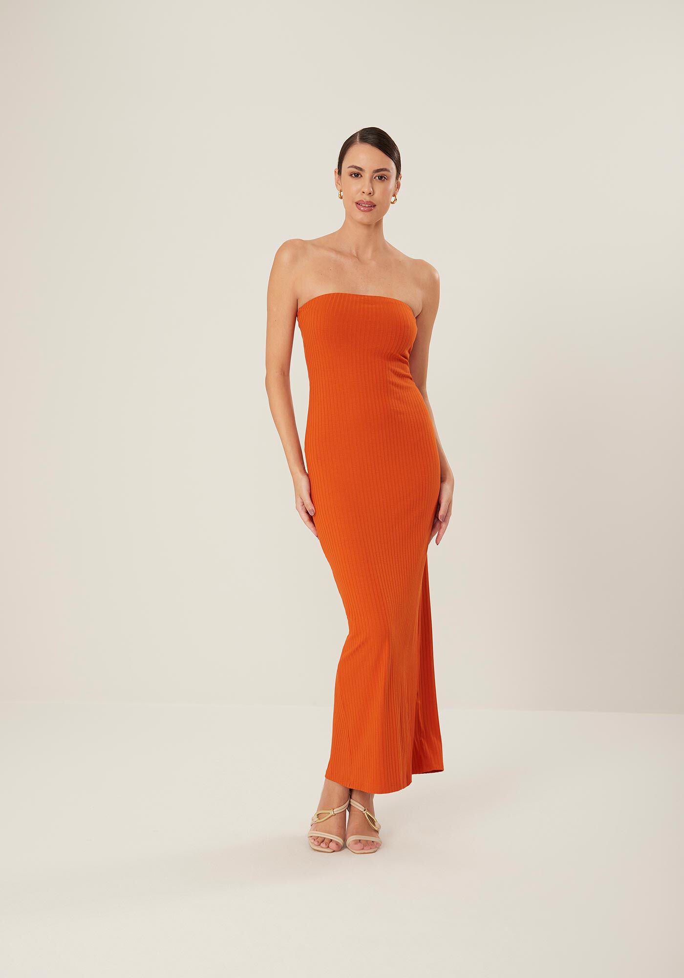 Vestido Midi Canelado Sem Al&ccedil;a, , large.