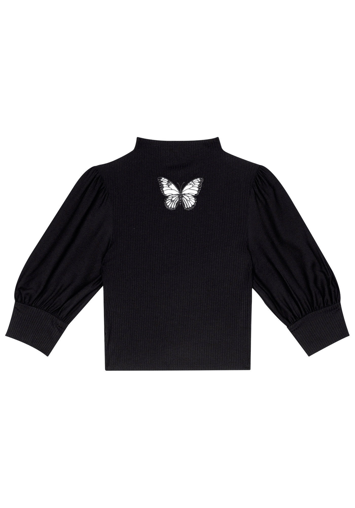 Blusa Manga Bufante com Bordado Borboleta, , large.