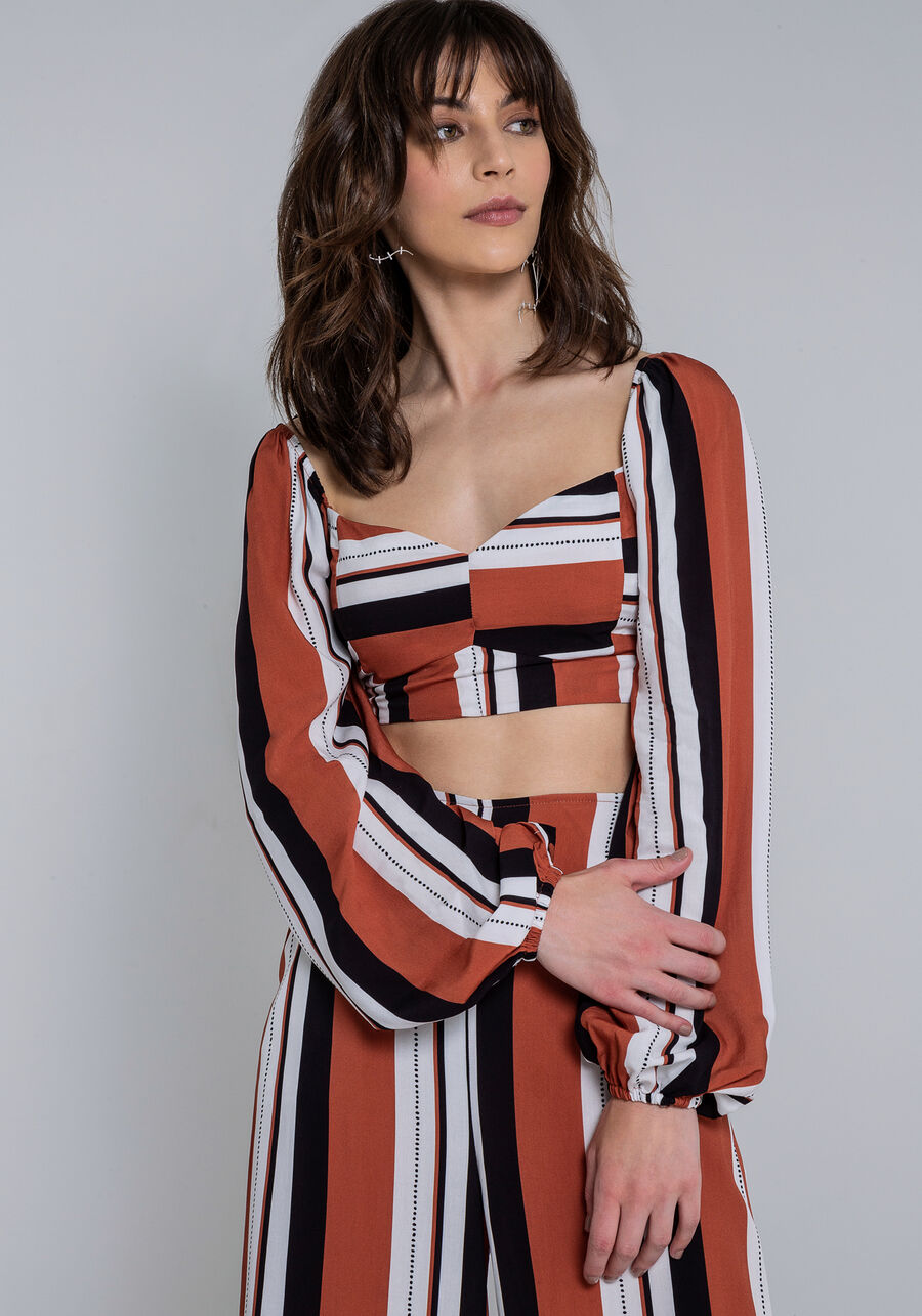 Blusa Cropped em Viscose Estampada, SENTIDO. Blusa Cropped em Viscose Estampada, SENTIDO, large.