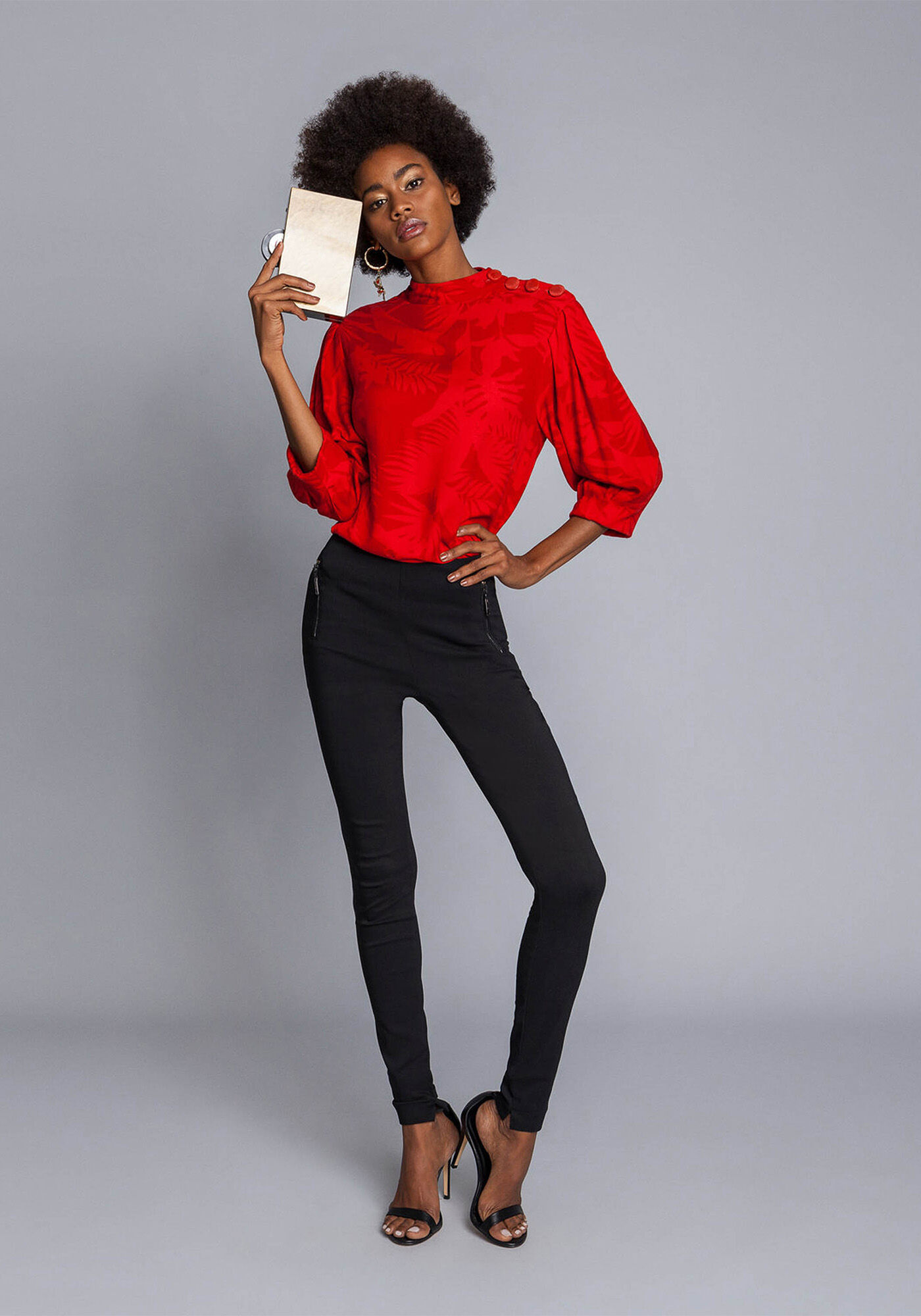 Blusa Manga 3/4 Gola Bot&otilde;es, , large.