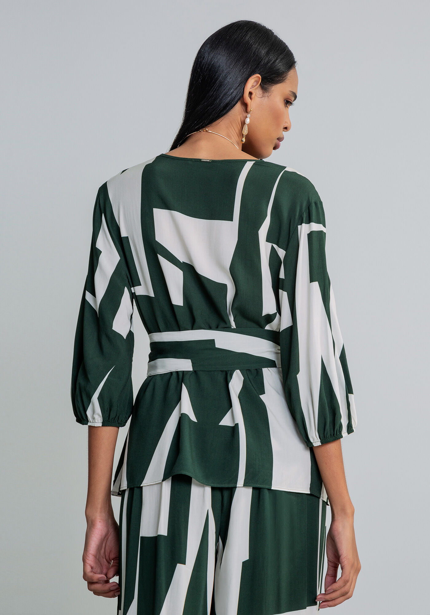 Blusa Manga 3/4 Cinto Estampa, , large.