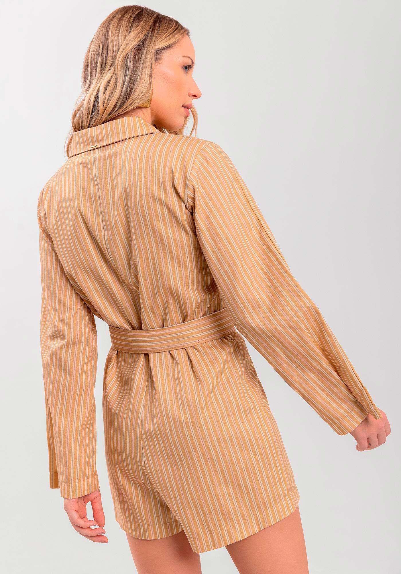 Macac&atilde;o Curto Listrado Com Mangas Amplas E Faixa Ajust&aacute;vel, , large.