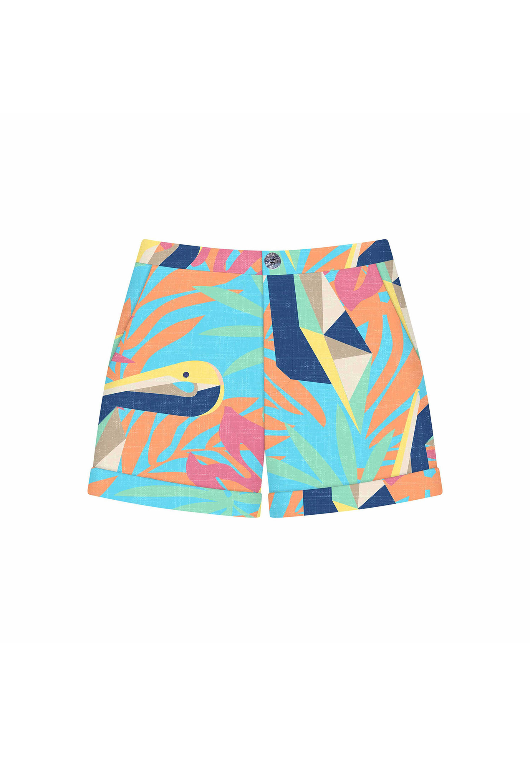 Shorts Cintura Alta Estampa Pelican, . Shorts Cintura Alta Estampa Pelican, , large.