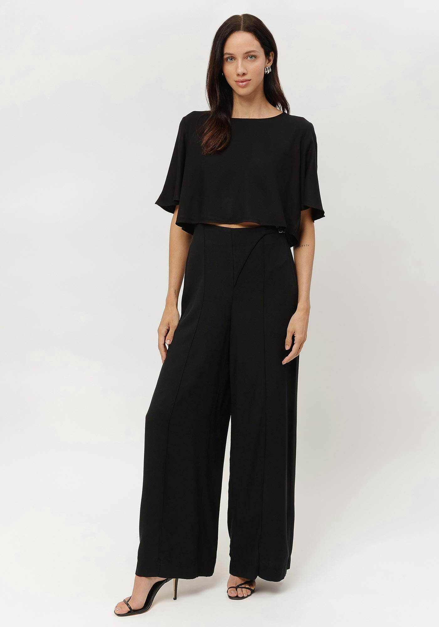 Cal&ccedil;a Pantalona em Crepe com Detalhe C&oacute;s, , large.