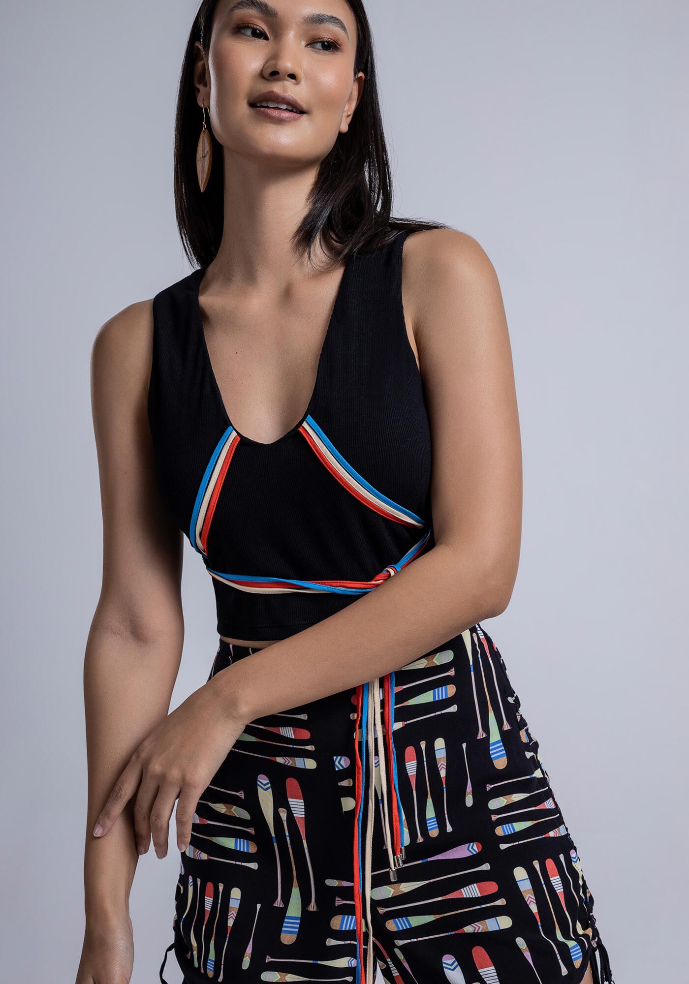 Regata Cropped em Malha com Tiras Amarra&ccedil;&atilde;o, , large.