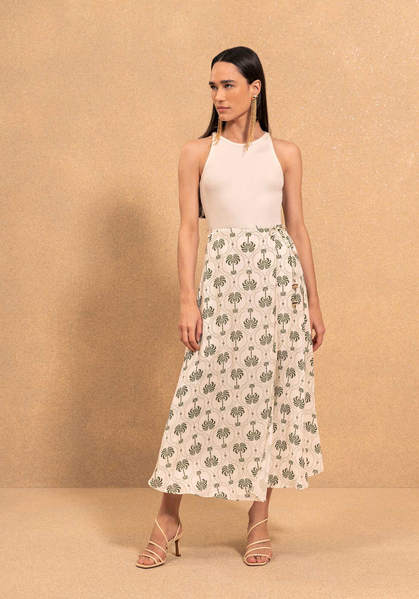 Saia Estampada Ch&aacute; De Cintura Alta Com Amarra&ccedil;&atilde;o, MAXI PALM VERDE, large.