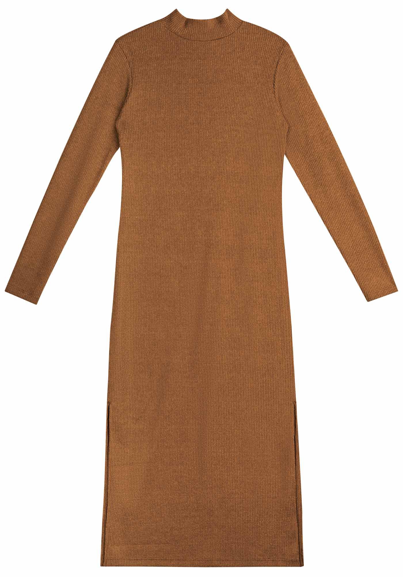 Vestido Midi Manga Longa Canelado com Gola, , large.