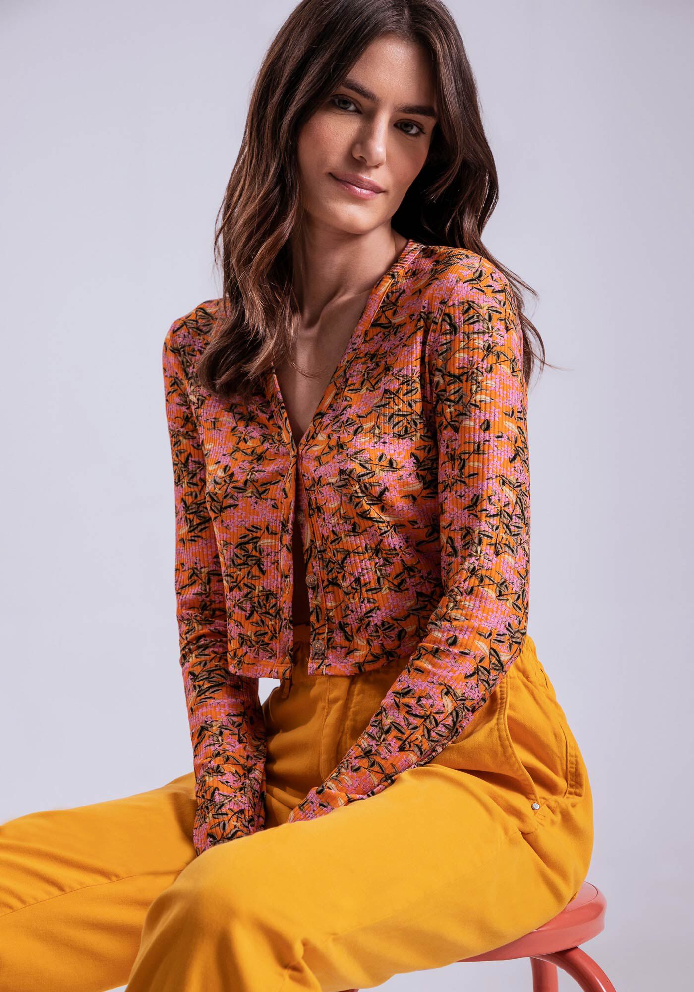 Cardigan Cropped Canelado com Top, , large.