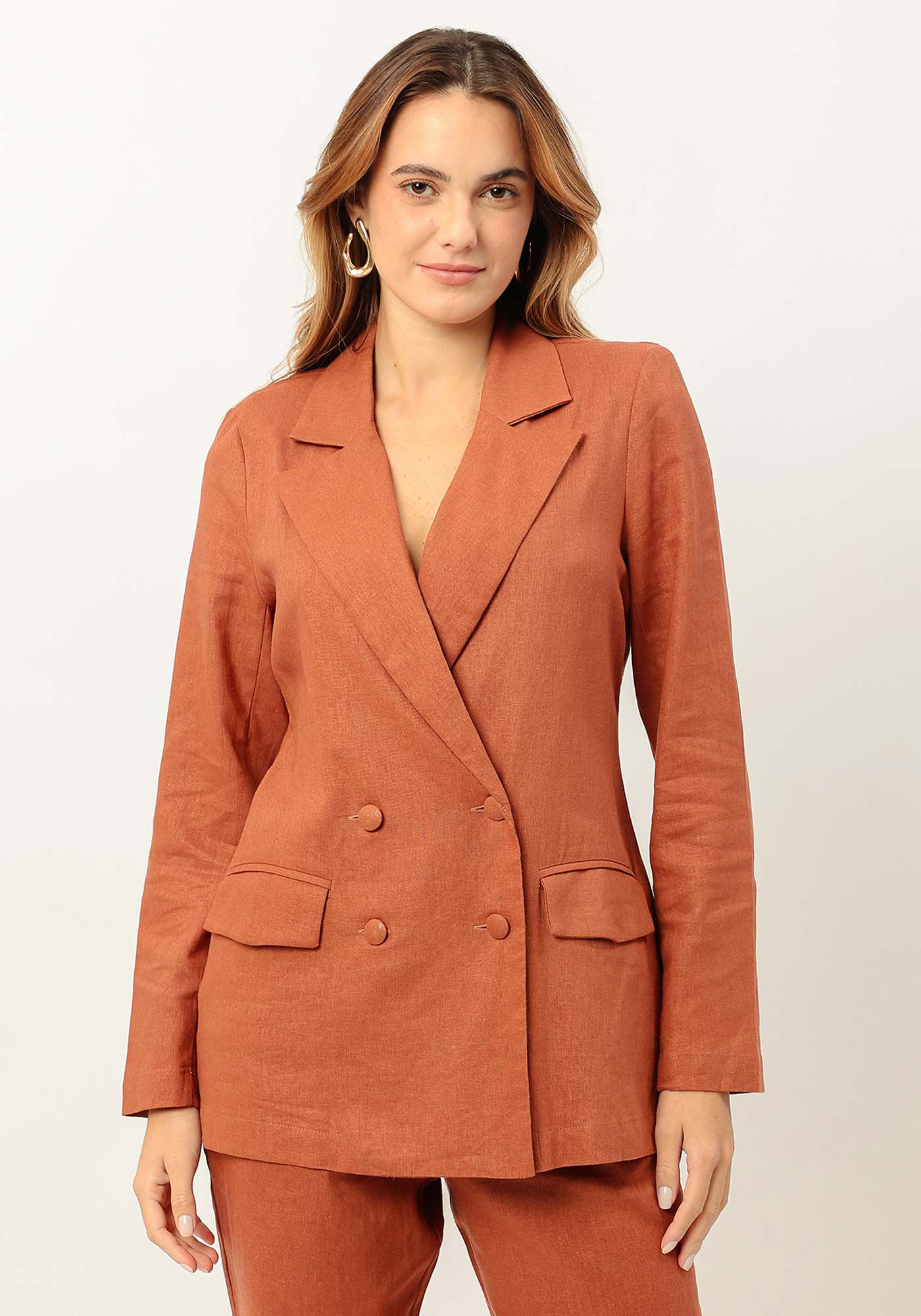 Blazer em Linho com Abotoamento Duplo, , large.