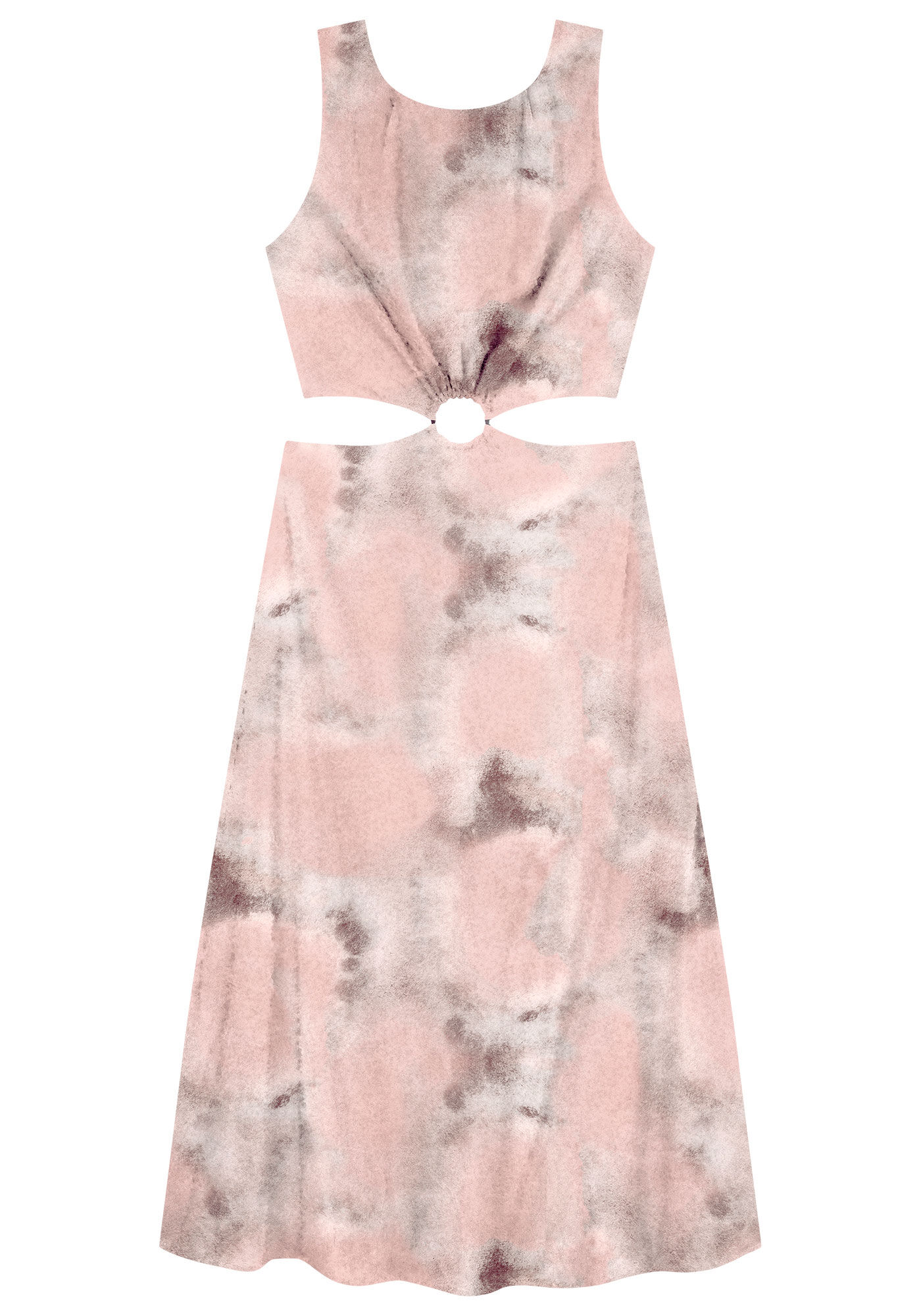 Vestido Midi Estampado em Viscose com Cut Out, , large.