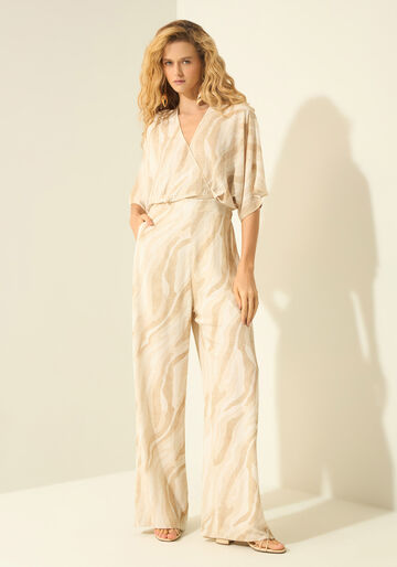 Macacão Longo Estampado Com Bolsos, NATURAL BEGE. Macacão Longo Estampado Com Bolsos, NATURAL BEGE, large.