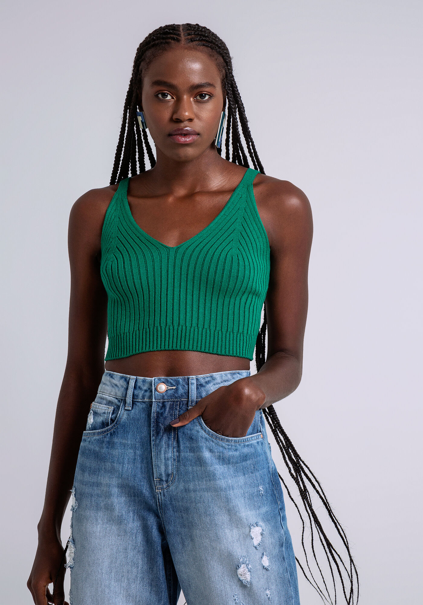 Blusa com Al&ccedil;as Cropped Tric&ocirc;, , large.