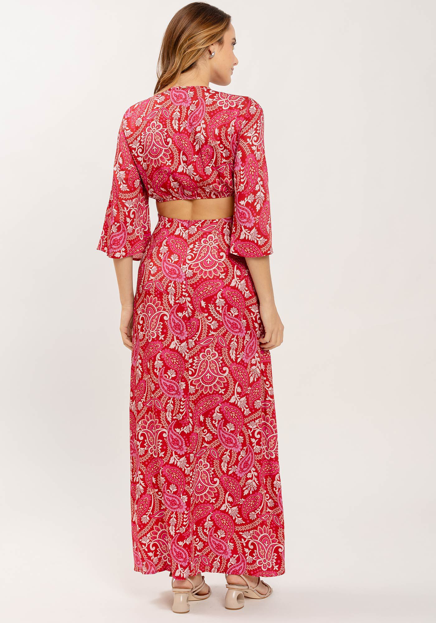 Vestido Midi Ch&aacute; Estampado com Cut Out, , large.