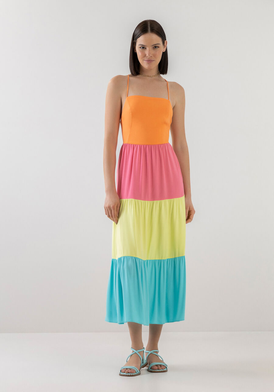 Vestido Midi com Babados e Amarração Costas, . Vestido Midi com Babados e Amarração Costas, , large.
