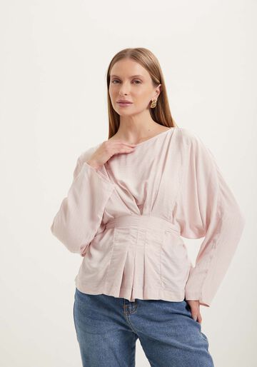 Blusa De Mangas Longas Com Pregas Frontais E Fios De Lurex, ROSA SIRTAKI. Blusa De Mangas Longas Com Pregas Frontais E Fios De Lurex, ROSA SIRTAKI, large.