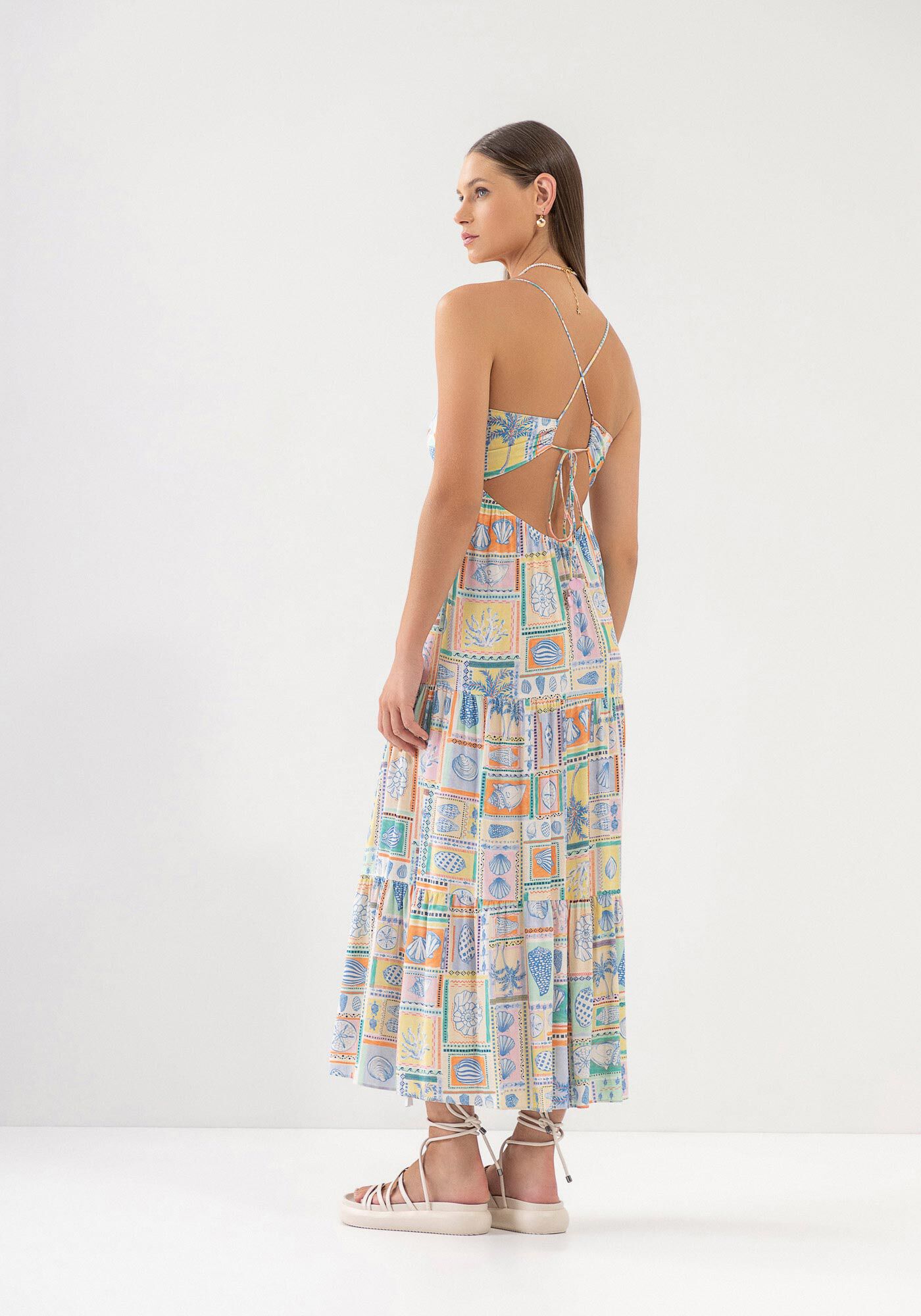 Vestido Midi Estampado com Recorte Costas, , large.