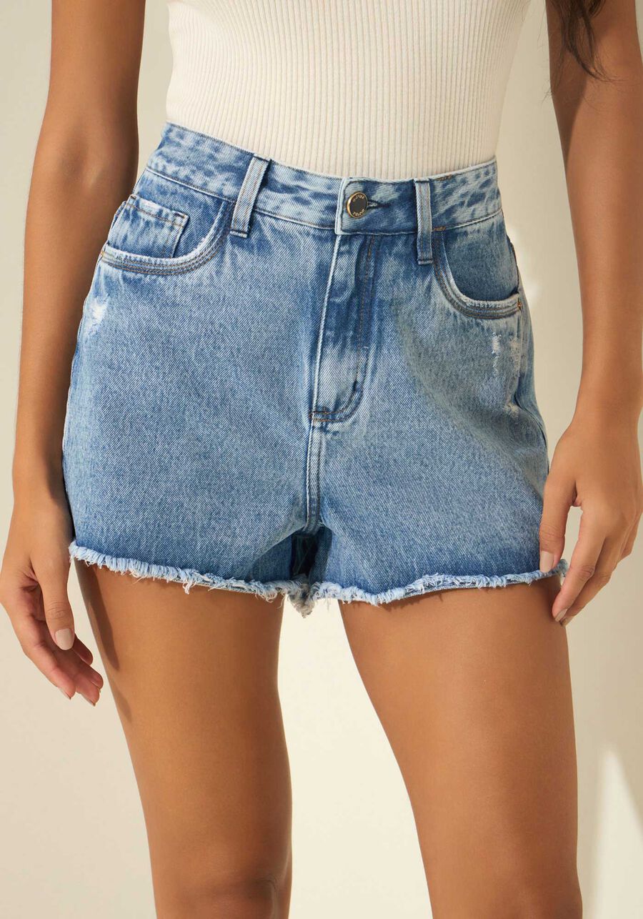 Shorts Jeans Hot Pants Com Cintura Alta, JEANS. Shorts Jeans Hot Pants Com Cintura Alta, JEANS, large.