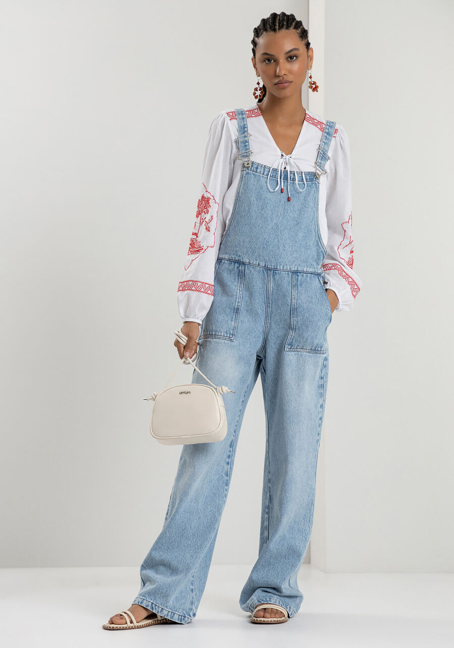 Jardineira Jeans Longa com Bolsos, . Jardineira Jeans Longa com Bolsos, , large.