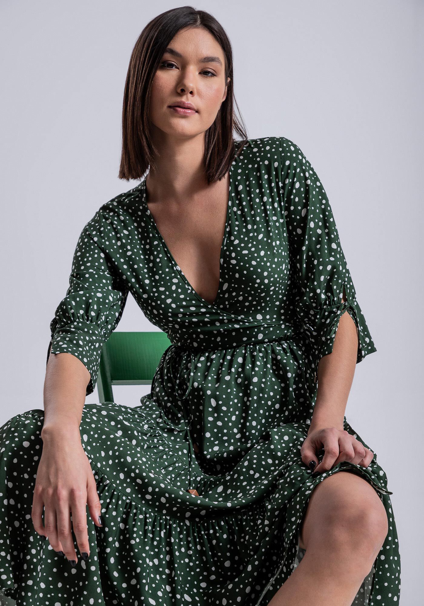 Vestido transpassado shop manga curta
