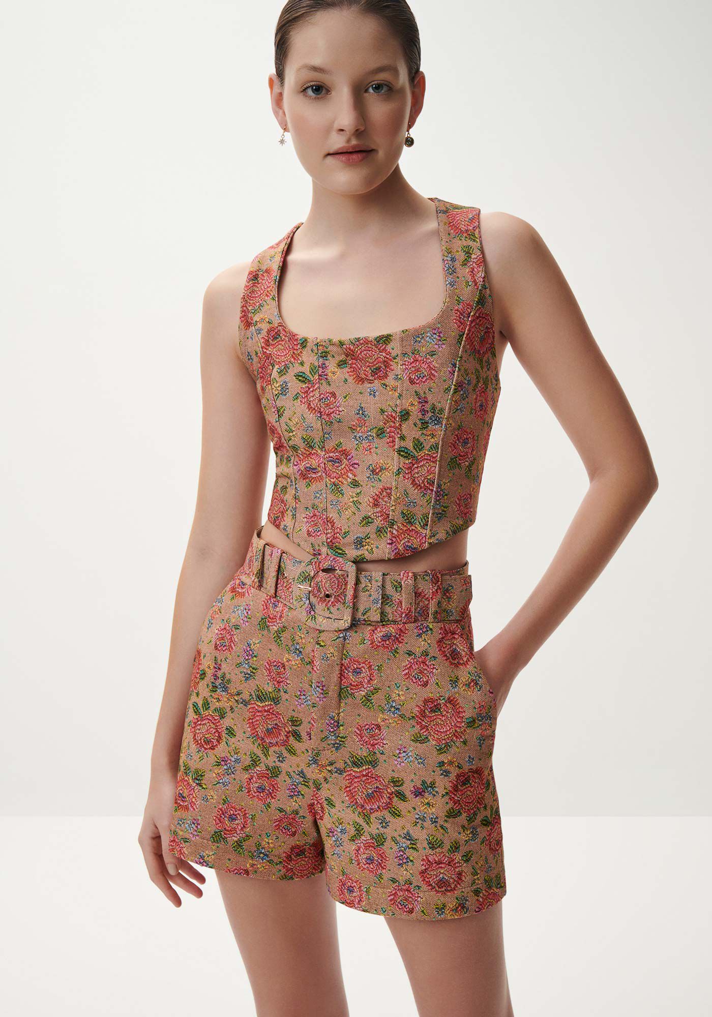 Blusa Corset em Moletom Floral, , large.