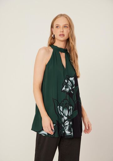 Blusa Alongada Estampada Sem Mangas Com Amarração, ANEMONE VERDE. Blusa Alongada Estampada Sem Mangas Com Amarração, ANEMONE VERDE, large.