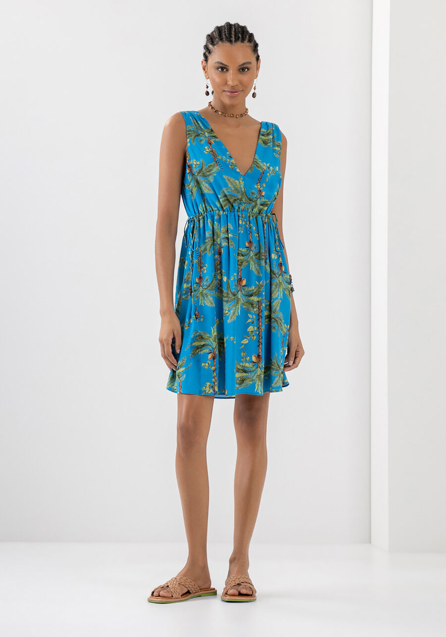 Vestido Curto Estampado em Viscose com Amarração, . Vestido Curto Estampado em Viscose com Amarração, , large.