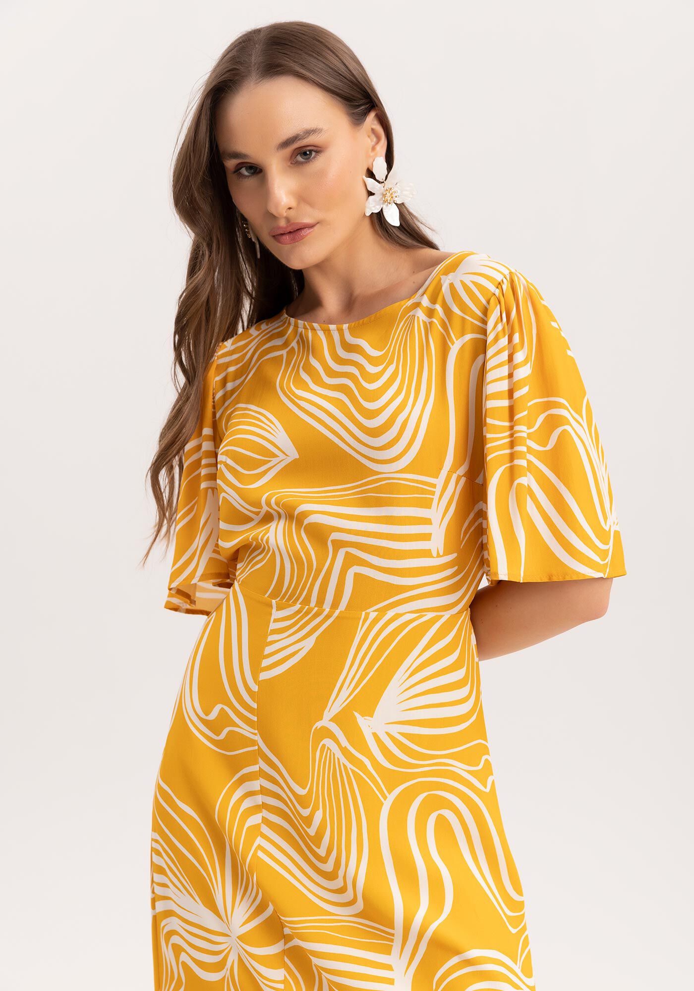 Vestido Midi Estampado com Fenda, , large.