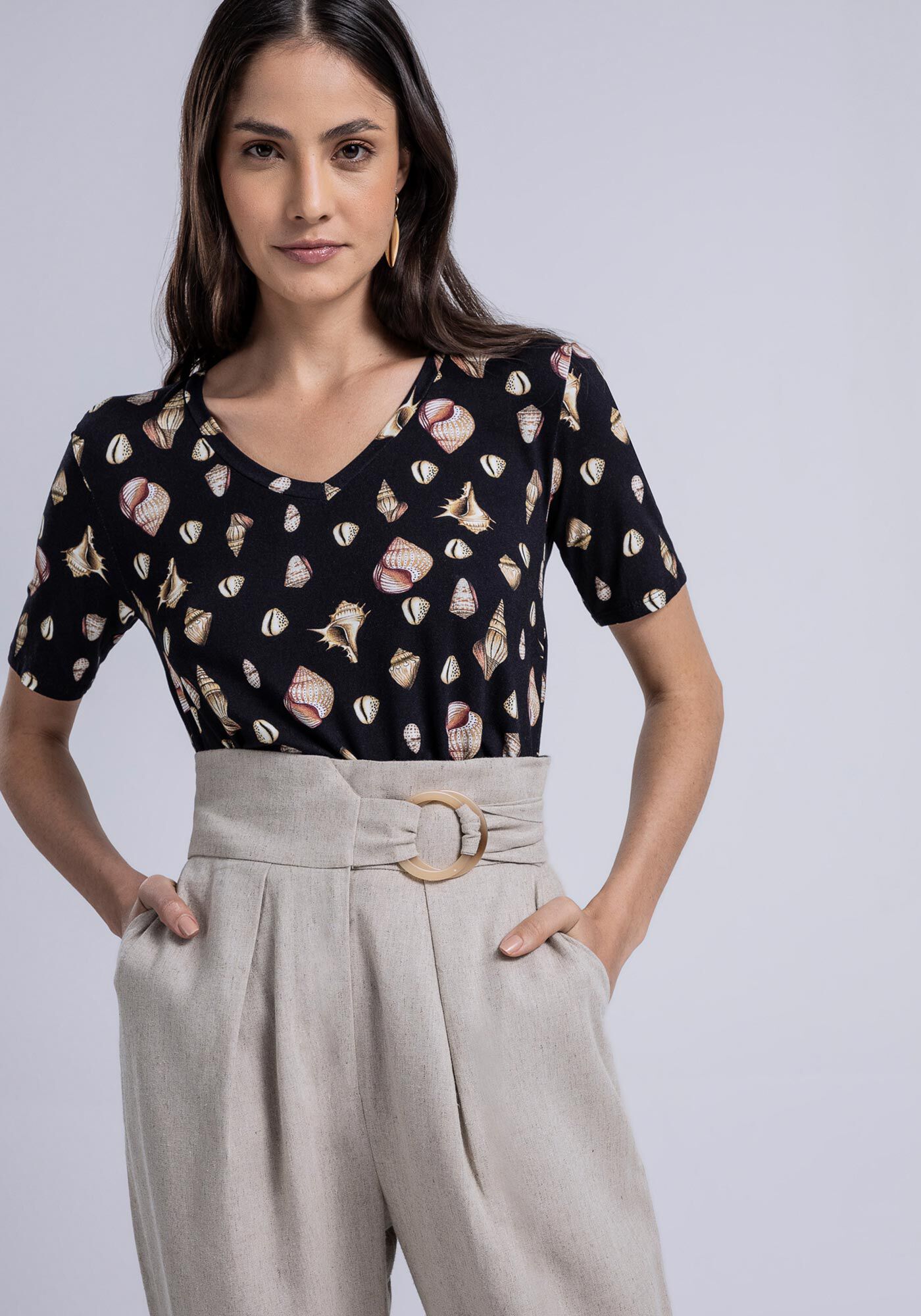 Blusa Manga Curta em Malha MVS com Decote V, , large.