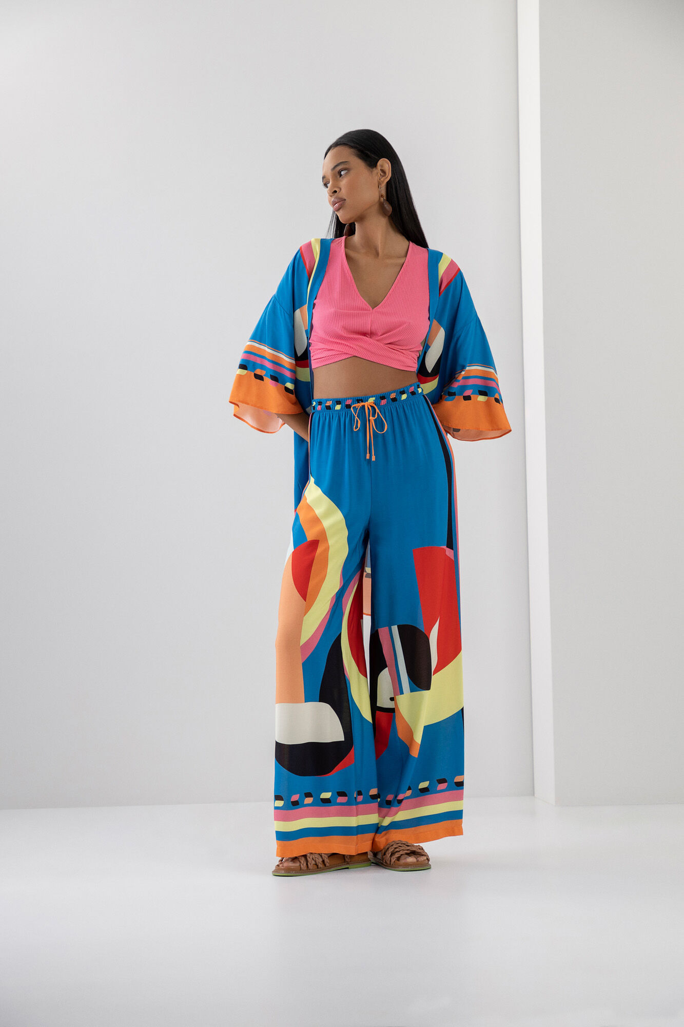 Kimono Alongado em Viscose Estampado, ARITU, large.