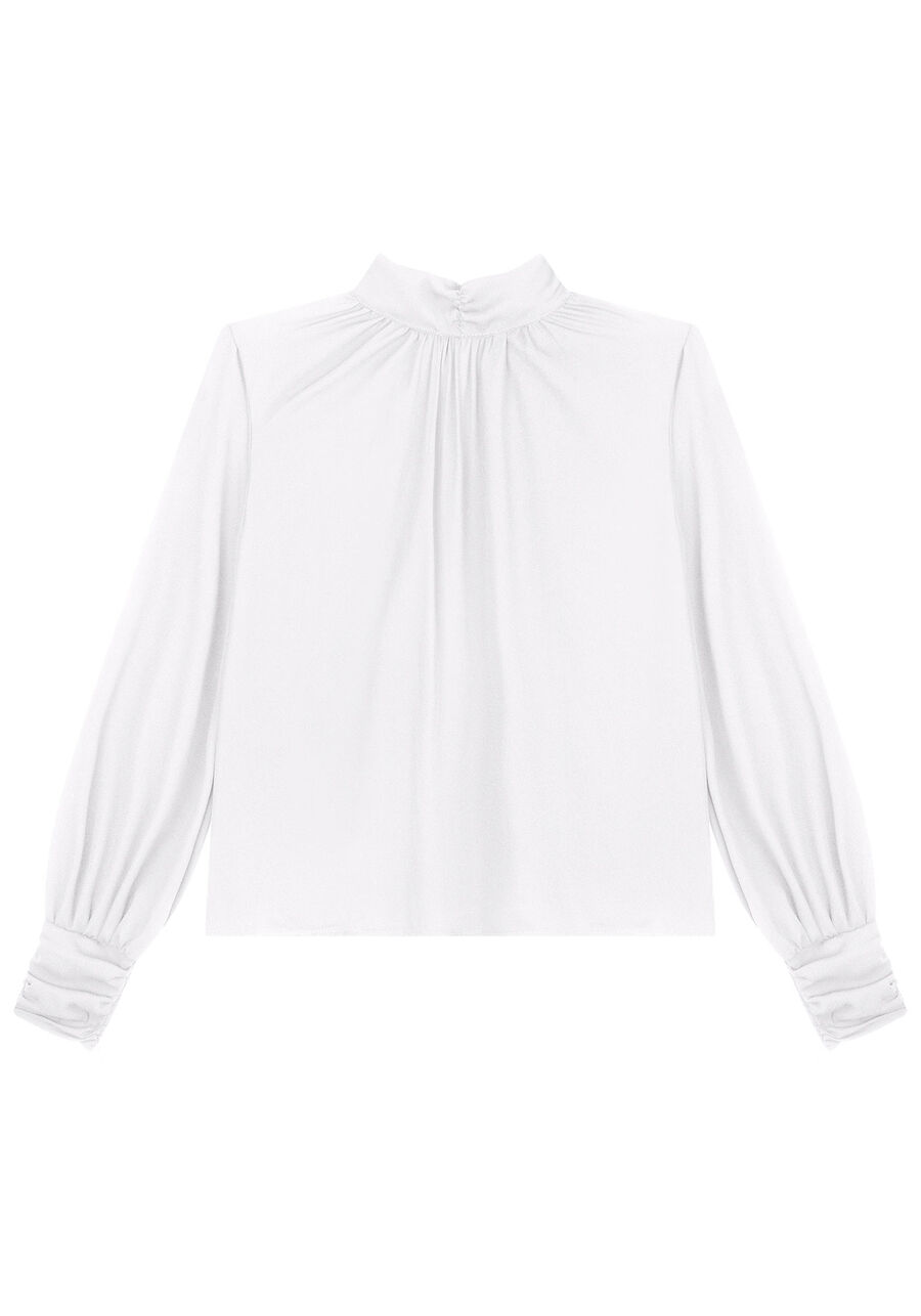 Blusa Manga Longa em Crepe com Gola Alta Franzida, . Blusa Manga Longa em Crepe com Gola Alta Franzida, , large.