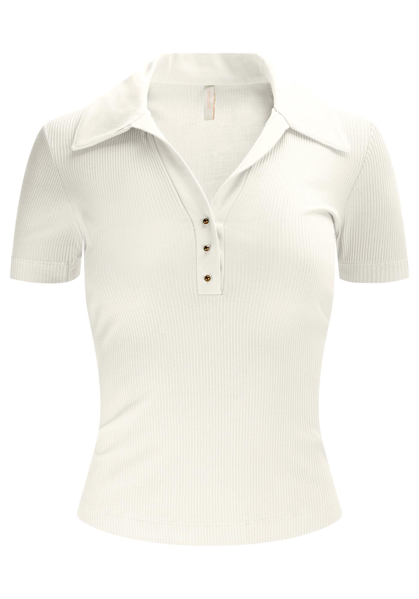 Blusa Polo em Malha Canelada com Bot&otilde;es, , large.