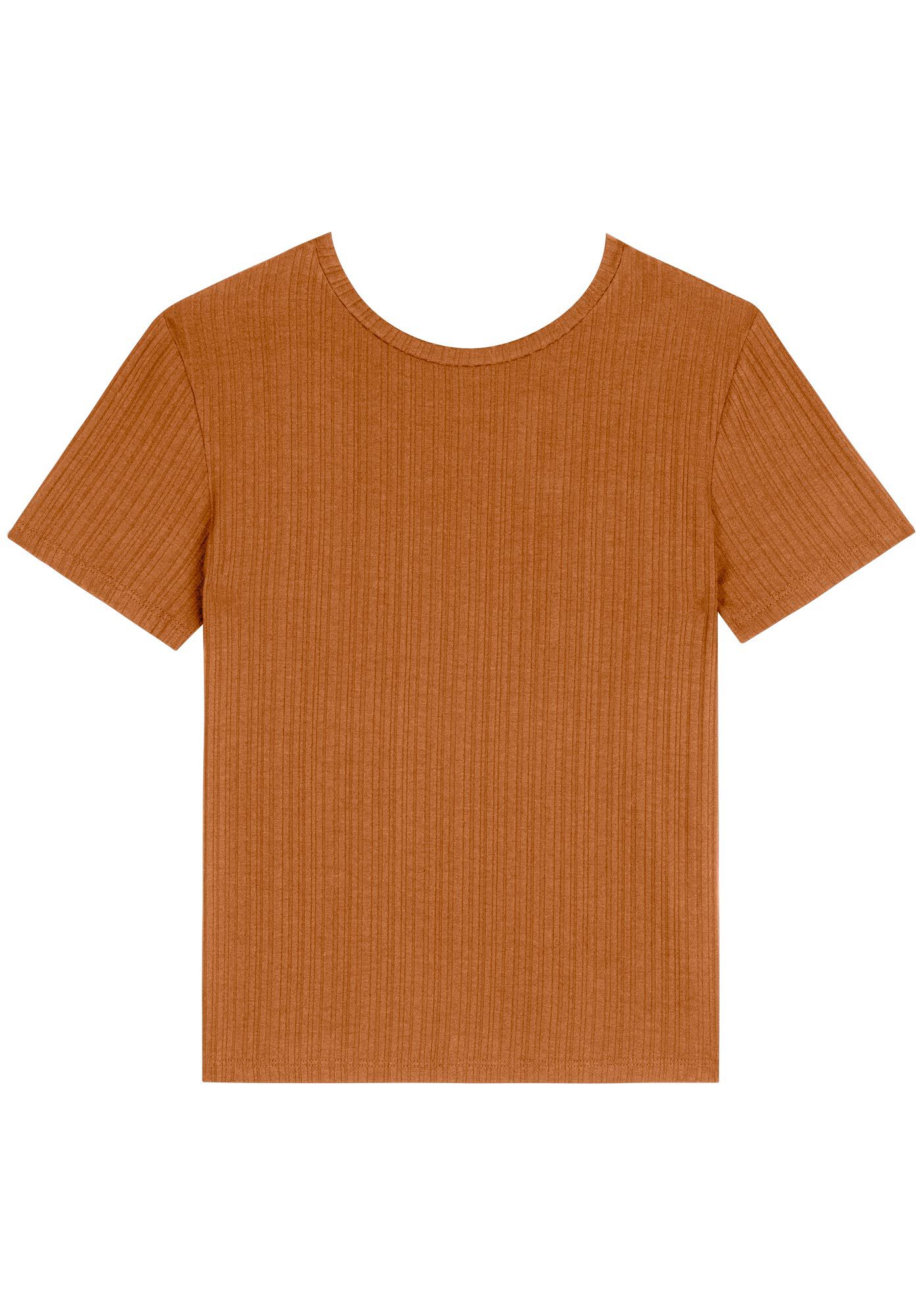 Blusa B&aacute;sica De Mangas Curtas Em Malha Canelada, , large.