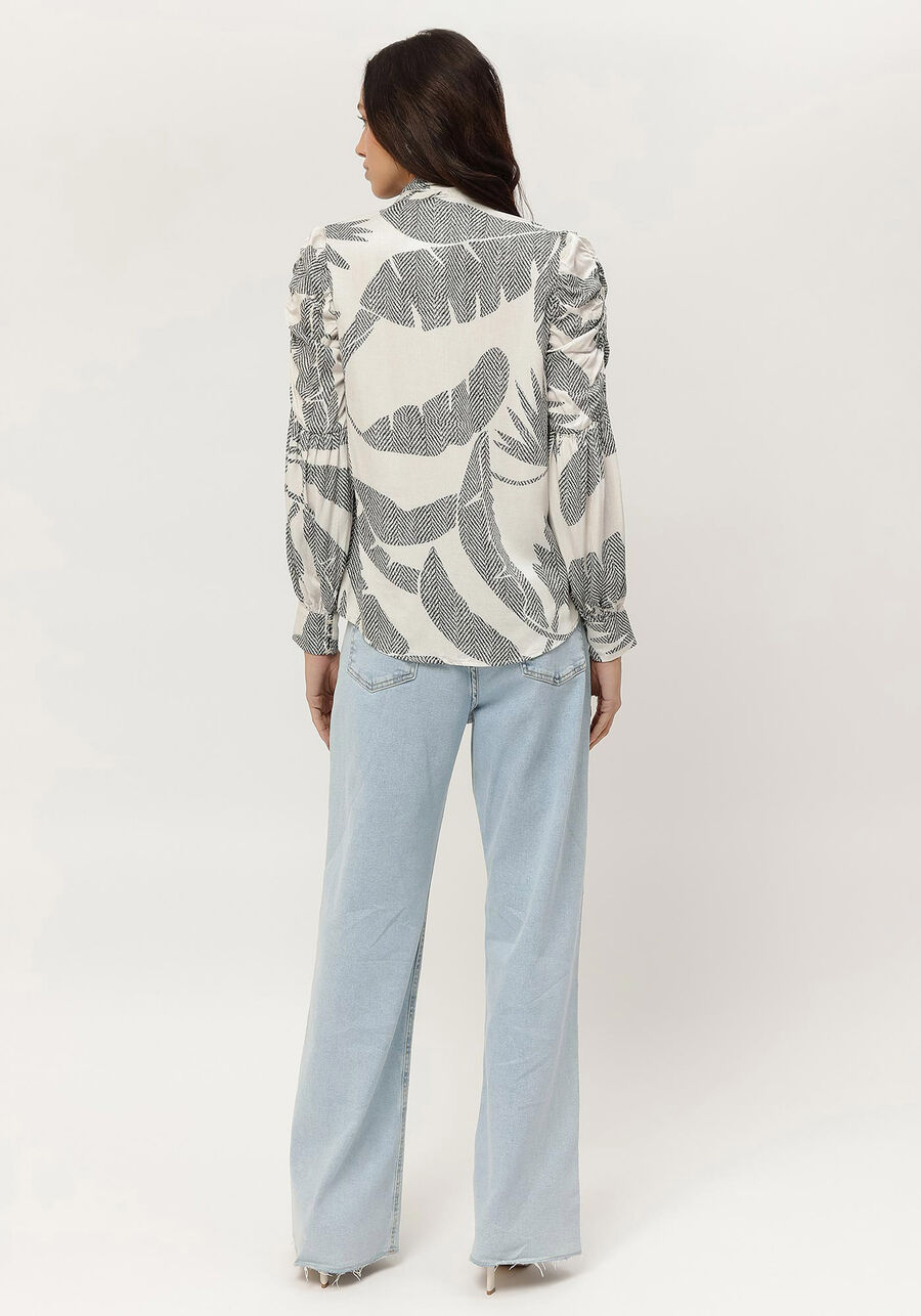 Blusa Manga Longa Estampada com Laço Gola, . Blusa Manga Longa Estampada com Laço Gola, , large.