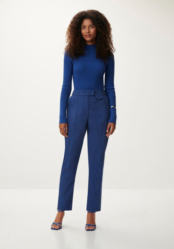 Blusa Manga Longa Cropped em Tricô com Gola Alta, AZUL TINKER. Blusa Manga Longa Cropped em Tricô com Gola Alta, AZUL TINKER, large.