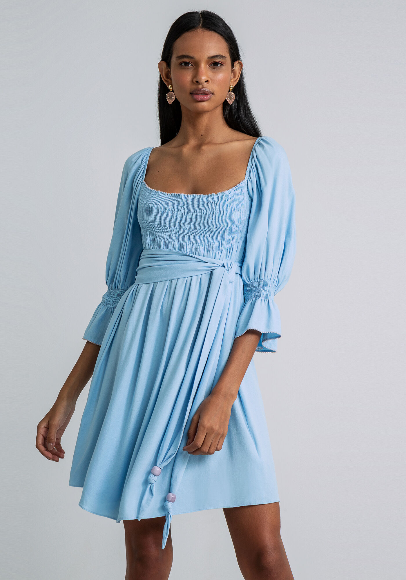 Vestido Curto Manga 3 4 Bufante Lez a Lez