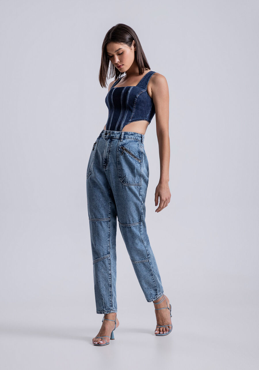 Calça Jeans Reta Cropped com Pespontos, JEANS. Calça Jeans Reta Cropped com Pespontos, JEANS, large.