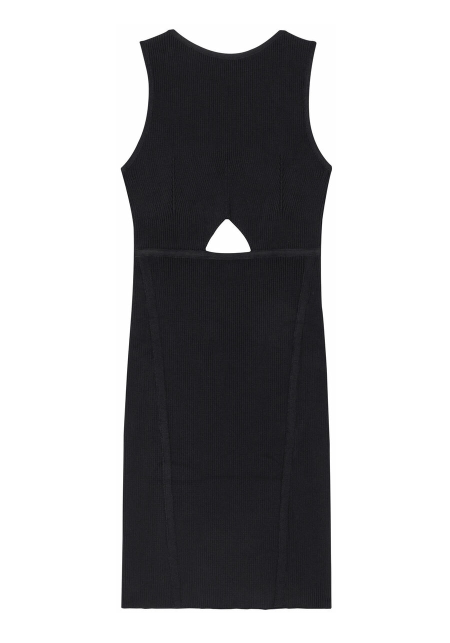 Vestido Curto em Tricô com Recorte Costas, PRETO REATIVO. Vestido Curto em Tricô com Recorte Costas, PRETO REATIVO, large.