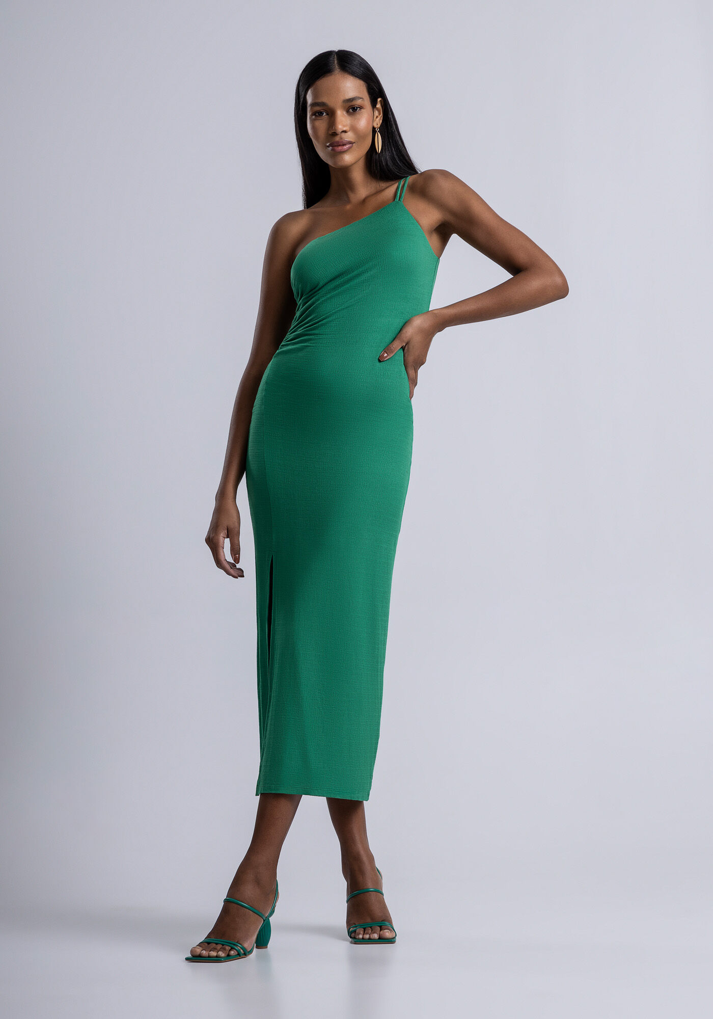 Vestido Midi Ombro S com Fenda