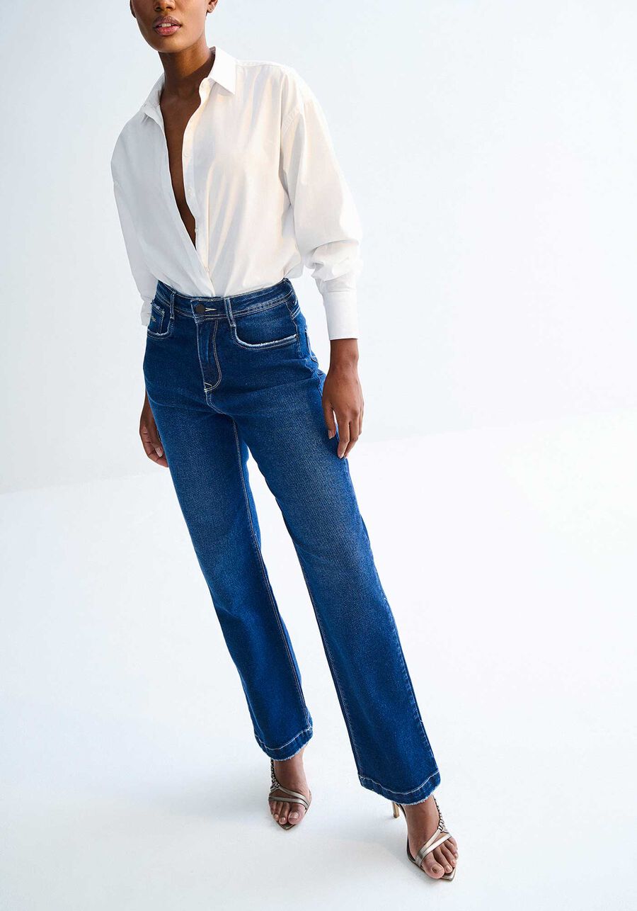 Calça Jeans Reta Cintura Alta Cropped com Elasticidade, . Calça Jeans Reta Cintura Alta Cropped com Elasticidade, , large.